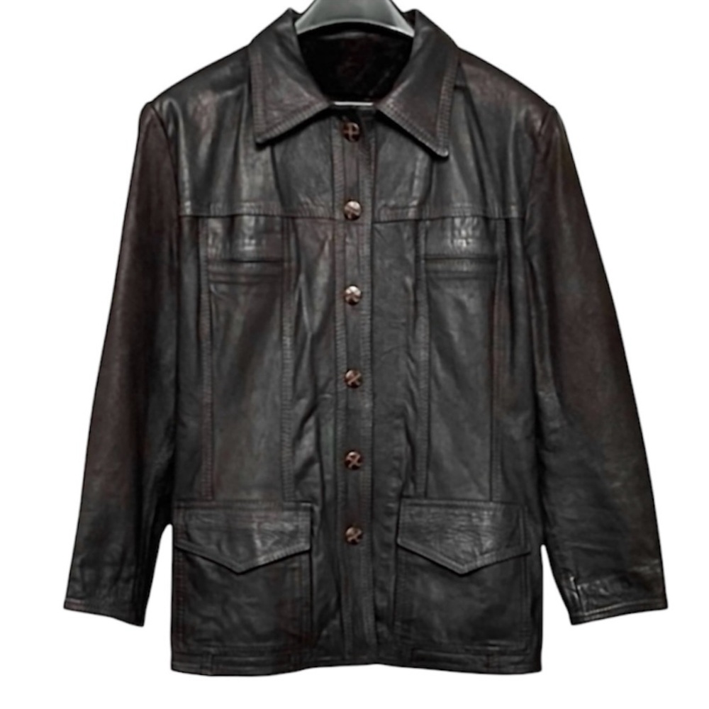 Vintage 80s Camyr Button Front Leather Coat Brown Size M